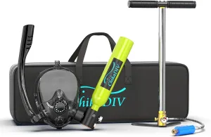 0.5L Lung Tank with Full Face sub Mask and Handpump, Portable Diving Equipment for Underwater Emergency Rescue, Fishing, Snorkeling, and Ship Repair