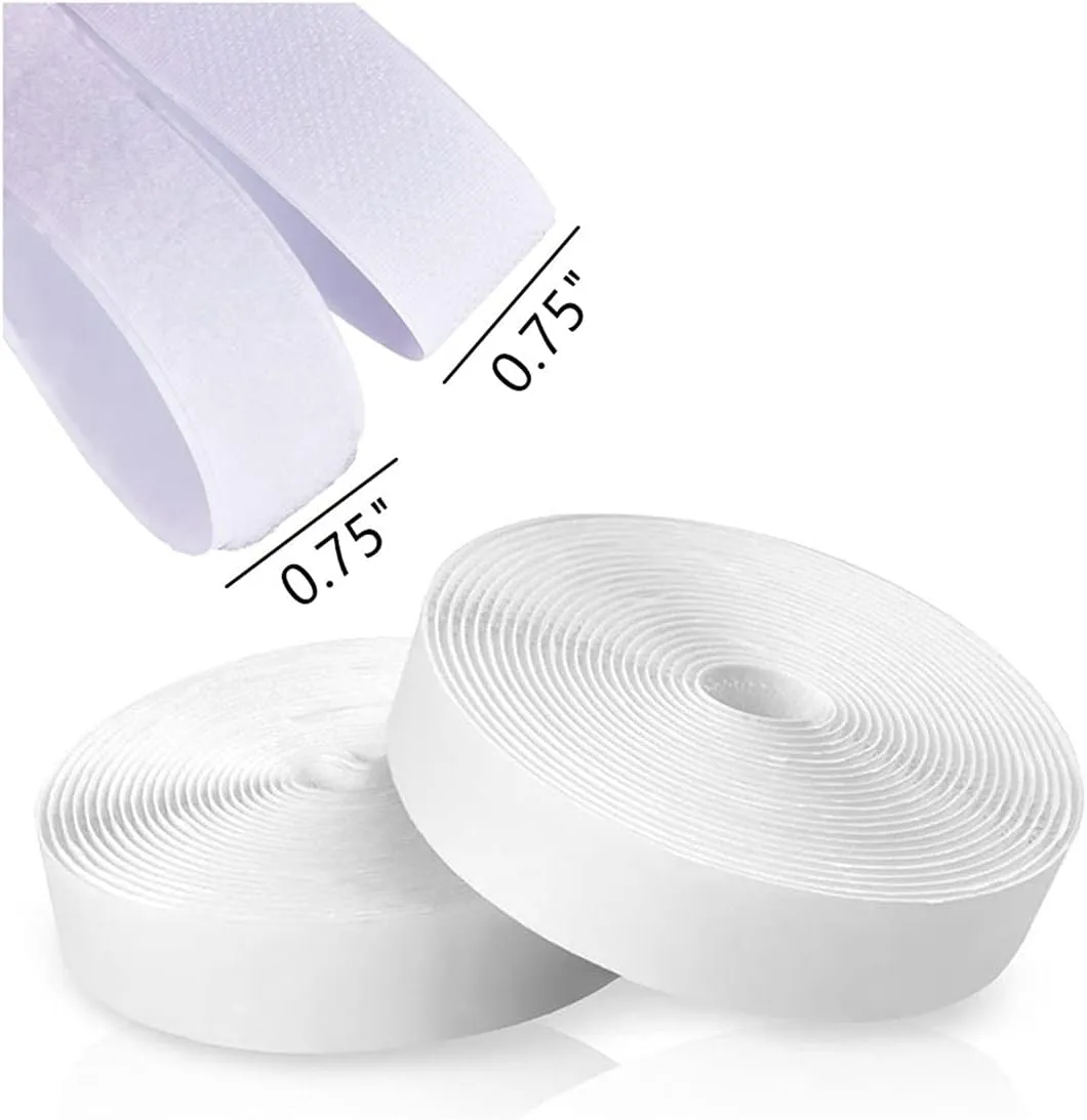 0.75 Inch x 82 Feet White Self-Adhesive Hook and Loop Tape - Sticky Back Fastening Tape for Stationery and Household Purposes