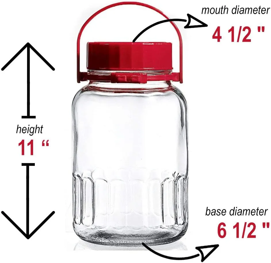1 Gallon Glass Jar With Lid Wide Mouth Airtight Plastic Pour Spout Lids Bulk-Dry Food Storage Pickling Mason Jar Canister Raw Milk Bottle Jug Fermenting Sun Tea Kombucha Kefir Water Storing Canning