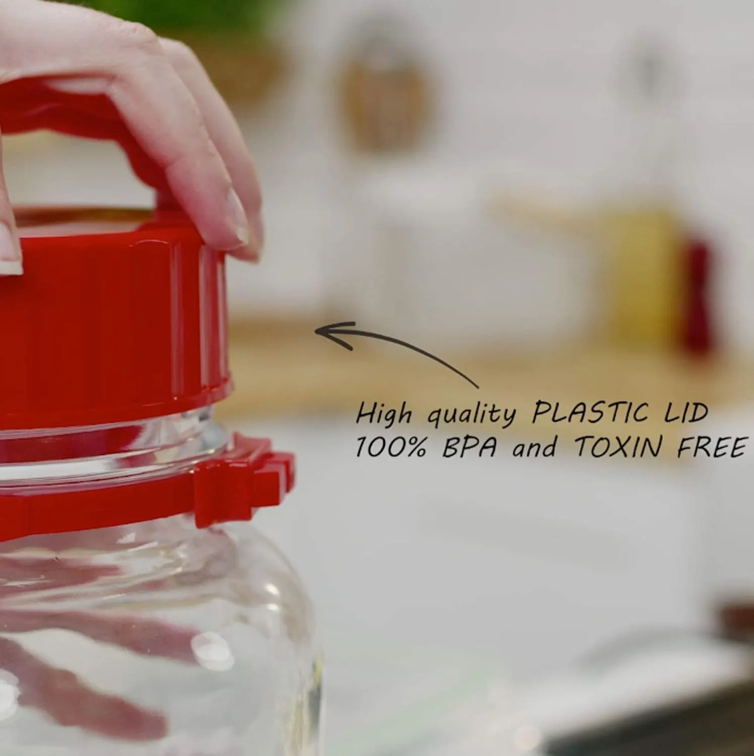 1 Gallon Glass Jar With Lid Wide Mouth Airtight Plastic Pour Spout Lids Bulk-Dry Food Storage Pickling Mason Jar Canister Raw Milk Bottle Jug Fermenting Sun Tea Kombucha Kefir Water Storing Canning