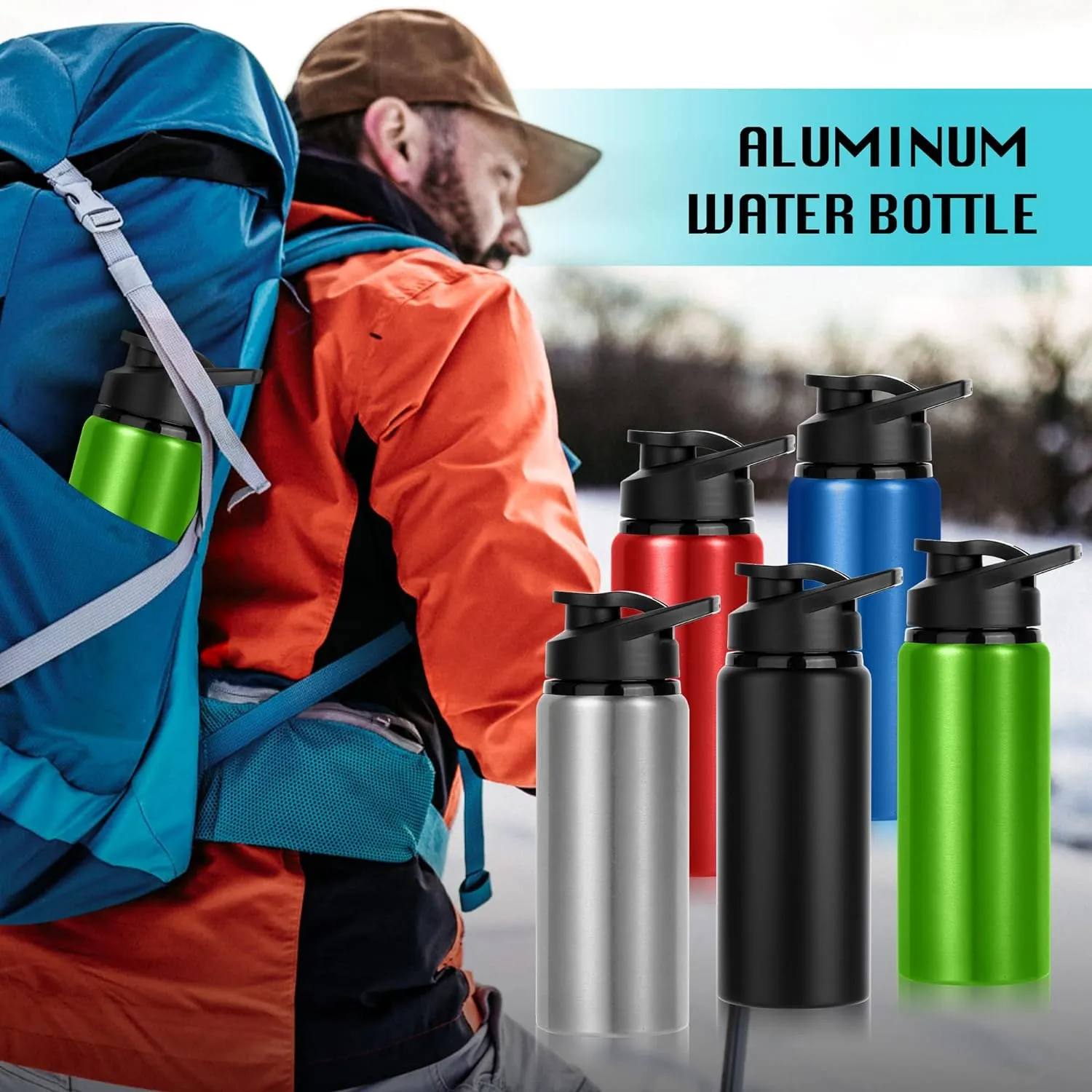 10 Pack Sports Aluminum Water Bottles, 20oz Leak Proof with Snap Lids for Travel, Camping, Gym, Hiking, Fishing (Red)