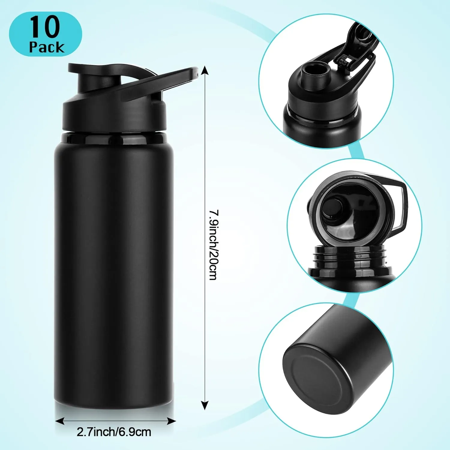 10 Pack Sports Aluminum Water Bottles, 20oz Leak Proof with Snap Lids for Travel, Camping, Gym, Hiking, Fishing (Red)
