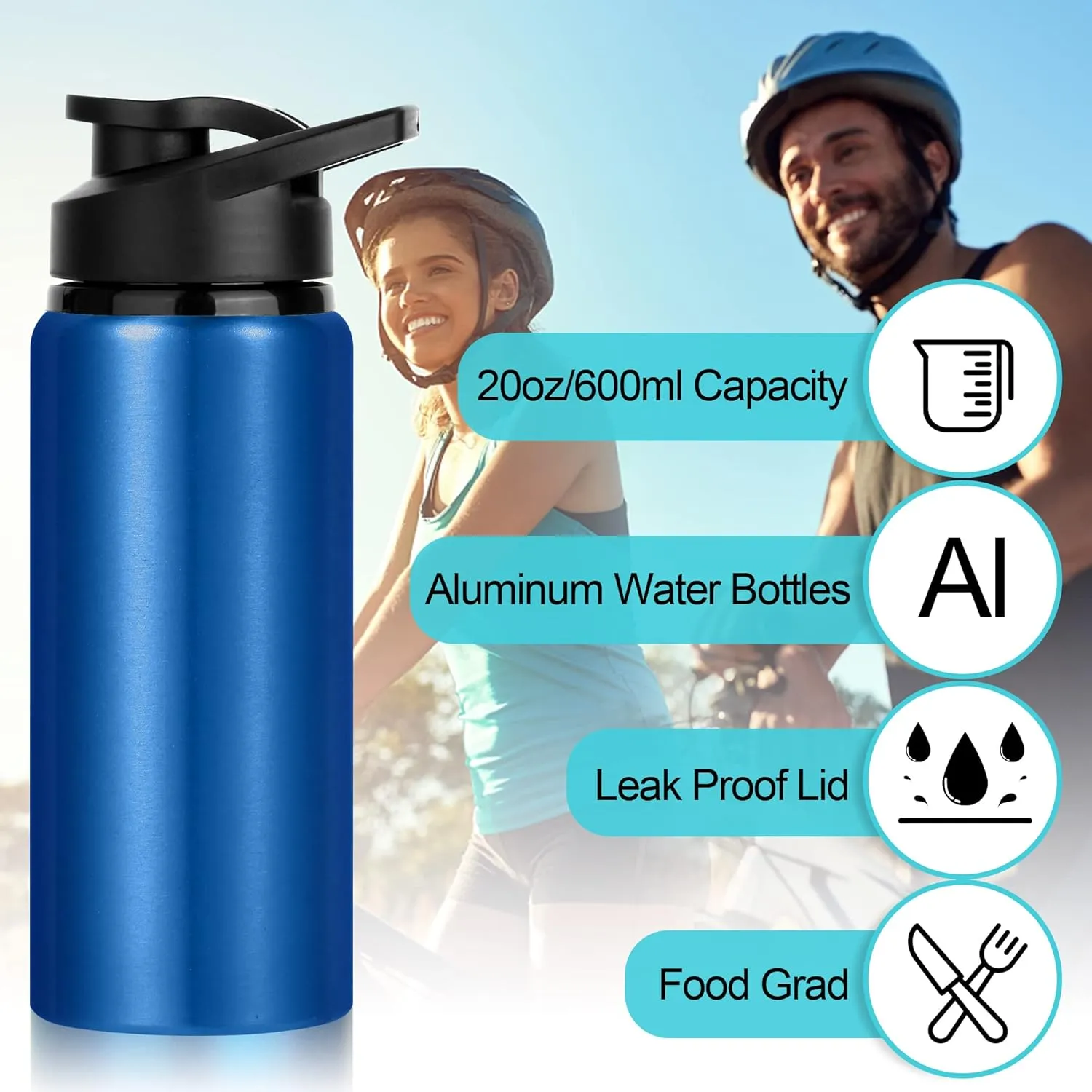 10 Pack Sports Aluminum Water Bottles, 20oz Leak Proof with Snap Lids for Travel, Camping, Gym, Hiking, Fishing (Red)