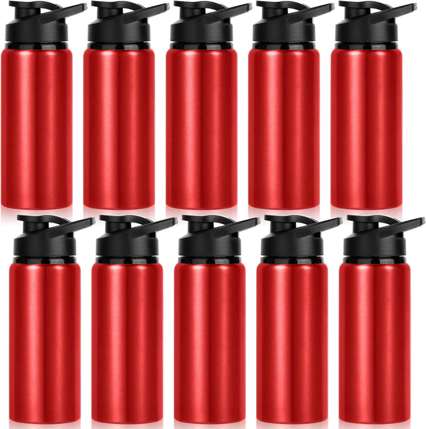 10 Pack Sports Aluminum Water Bottles, 20oz Leak Proof with Snap Lids for Travel, Camping, Gym, Hiking, Fishing (Red)