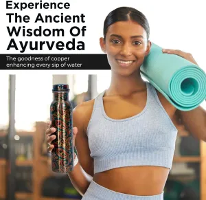 100% Pure Copper Water Bottle for Drinking 34oz Digital Print Ayurvedic Leak-Proof Fusion Pure Soloman Bottle for Drinking Copper Drinkware Hand Washable