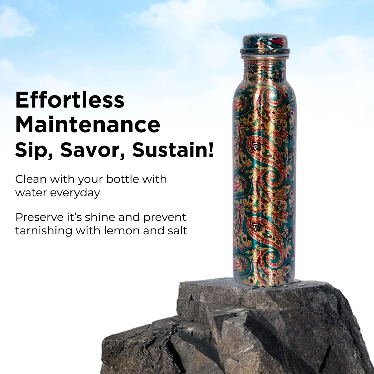 100% Pure Copper Water Bottle for Drinking 34oz Digital Print Ayurvedic Leak-Proof Fusion Pure Soloman Bottle for Drinking Copper Drinkware Hand Washable