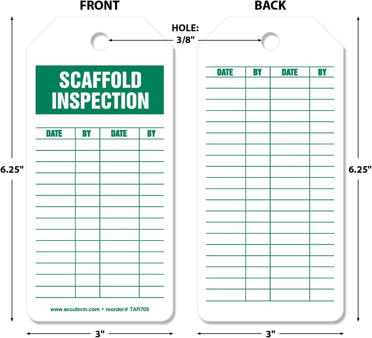 100 Tags by-The-Roll, Scaffolding Inspection Tags, US Made OSHA Compliant Scaffold Tags, Waterproof PF-Cardstock, Resists Tears, 6.25""x3"", TAR705, Yellow