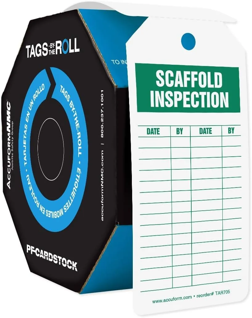 100 Tags by-The-Roll, Scaffolding Inspection Tags, US Made OSHA Compliant Scaffold Tags, Waterproof PF-Cardstock, Resists Tears, 6.25""x3"", TAR705, Yellow