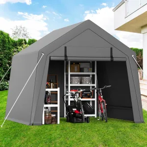 10'x10' Outdoor Portable Storage Shed, Waterproof & UV-Resistant Garage Shelter with 2 Roll-Up Zipper Doors, Anti-Snow Carport Tent for Motorcycle, Bike, and Outdoor Equipment, Gray
