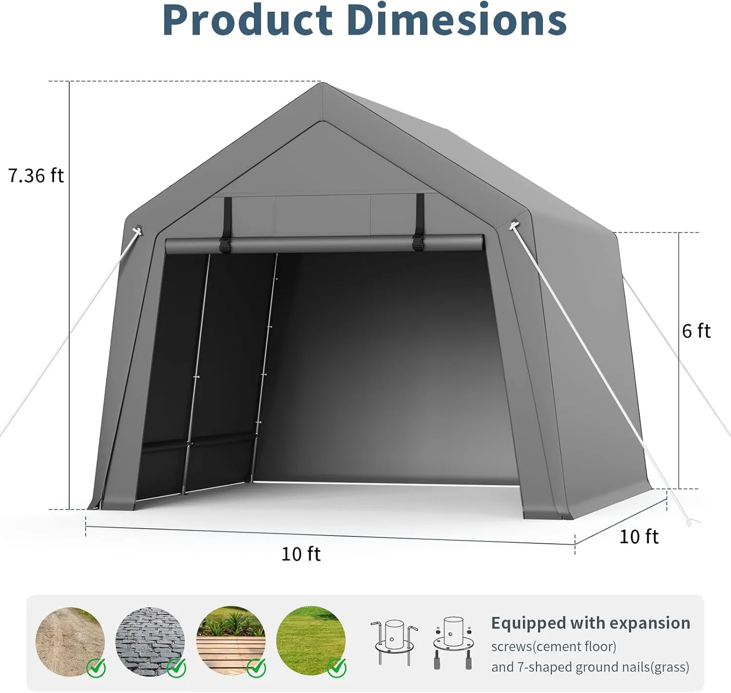 10'x10' Outdoor Portable Storage Shed, Waterproof & UV-Resistant Garage Shelter with 2 Roll-Up Zipper Doors, Anti-Snow Carport Tent for Motorcycle, Bike, and Outdoor Equipment, Gray