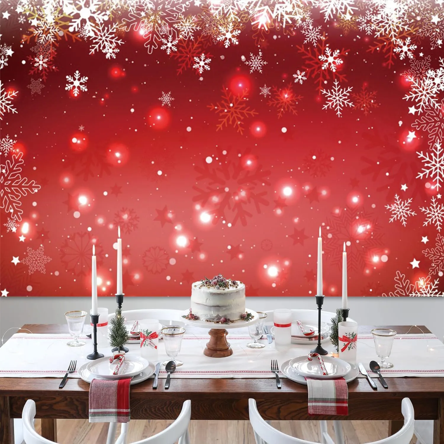 10x7ft Red Winter Snowflake Backdrop White Snowflake Red Bokeh Ice Photography Background for New Year Party Decor Banner Baby Shower Portrait Photo Booth Props