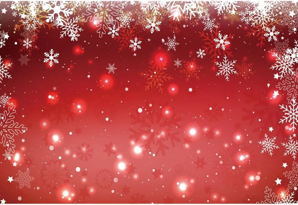10x7ft Red Winter Snowflake Backdrop White Snowflake Red Bokeh Ice Photography Background for New Year Party Decor Banner Baby Shower Portrait Photo Booth Props