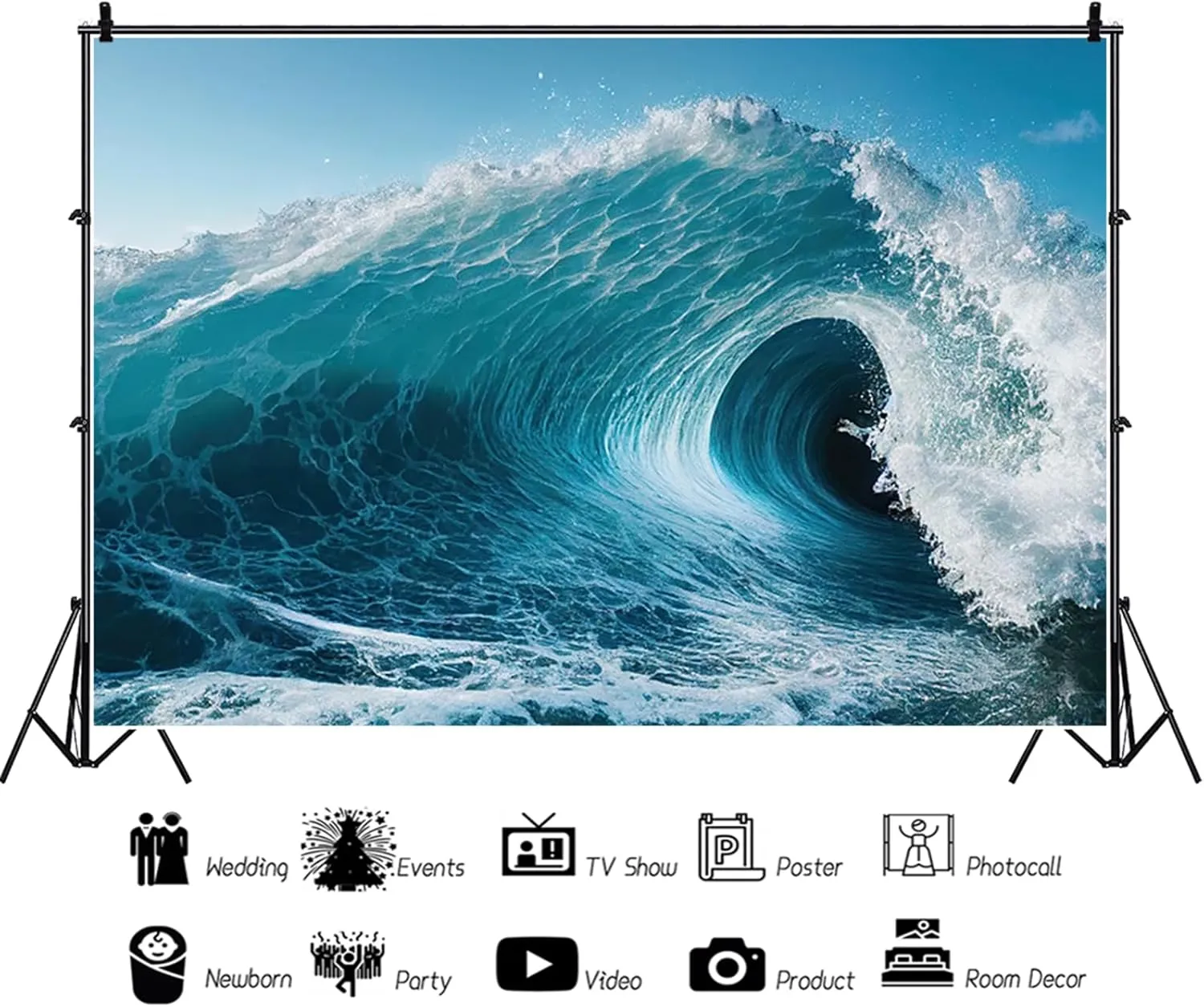 10x8ft Ocean Waves Backdrop Summer Blue Sea Billowy Huge Waves Photography Background Surfing Water Sport Gaming Decorations Banner Kids Adult Surfing Birthday Party Photo Booth Props