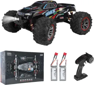 1/10 Rc Car, 1:10 Brush RC Car for Adults & Boys,1/10 rc Truck with 2 x 7.4V 1600mAh Batteries,IPX5 Waterproof,Max 50KMH Speed,Big Wheels Off Road RC Cars,2.4GHz,Black