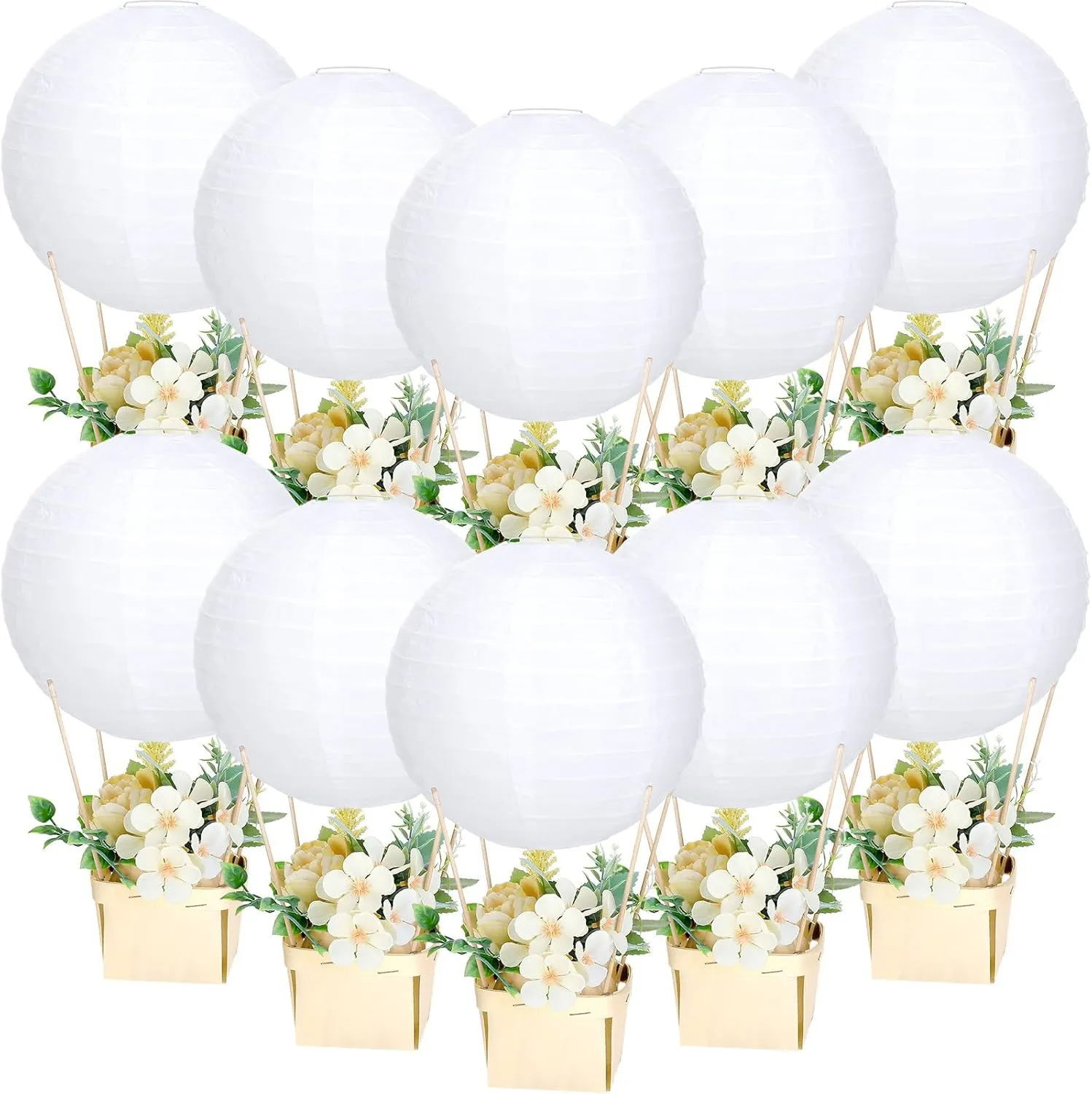 12 Sets Baby Shower Hot Air Balloon Table Centerpieces for DIY Hot Air Balloon Party Decorations Gender Reveal First Birthday Centerpiece for Wedding Birthday Baby Shower (White,Classic Style)