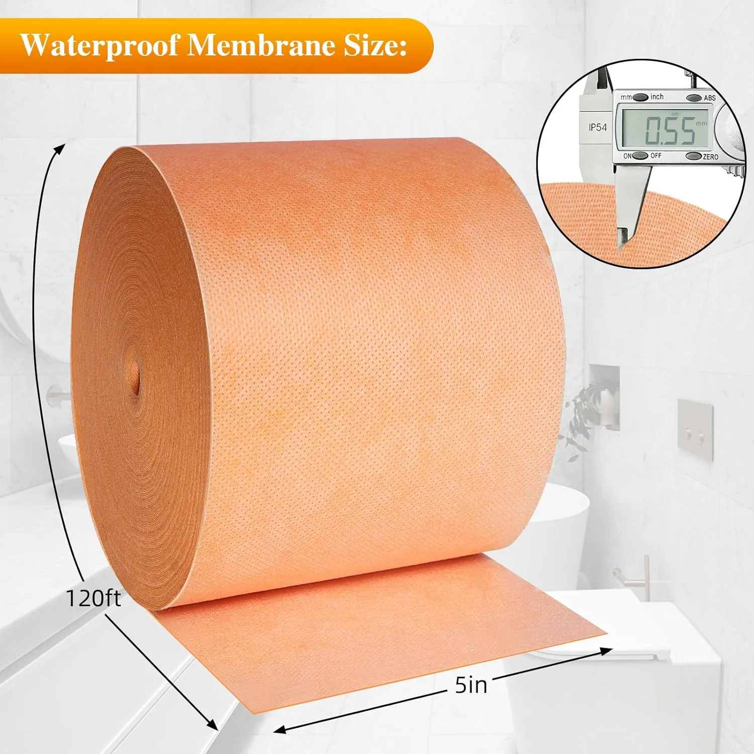 120ft Waterproofing Membrane Band for Shower,Waterproof Membrane Underlayment Band Strip for Shower Bathroom Sauna,5” Tile Uncoupling Tape for Sealing Butt Joints&Floor Wall Connections,22Mils Thick