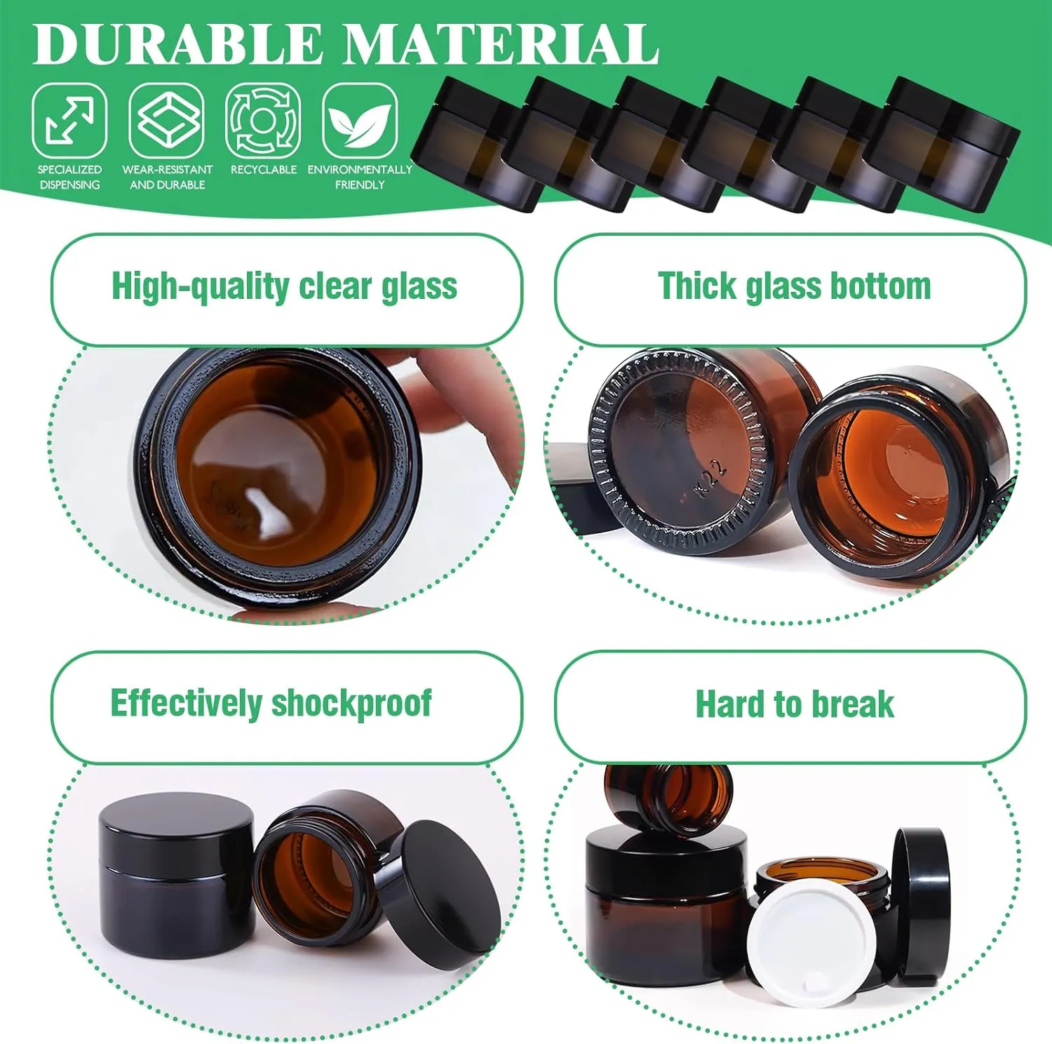 120Pcs 30g Amber Glass Jars Assortment Kit with Inner Liners and Black Lids, Spoons and blank labels for Storing Lip and Body Scrub, Lotion, Body Butter, Bath Salts