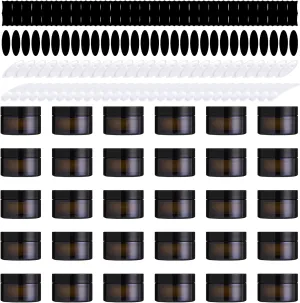 120Pcs 30g Amber Glass Jars Assortment Kit with Inner Liners and Black Lids, Spoons and blank labels for Storing Lip and Body Scrub, Lotion, Body Butter, Bath Salts