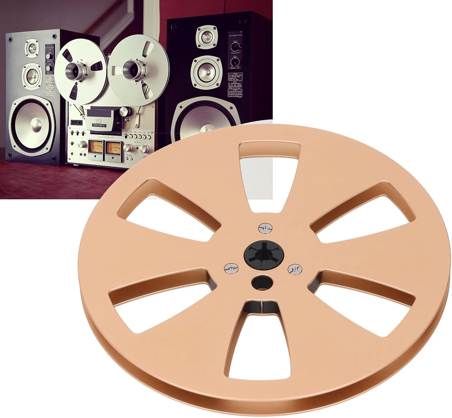 1/4 7 Inch Empty Tape Reel, 3 Holes Aluminum Alloy Open Reel Audio Tape Empty Reel, Tape Takeup Reel to Reel for TEAC for ReVox Studer (Gold)