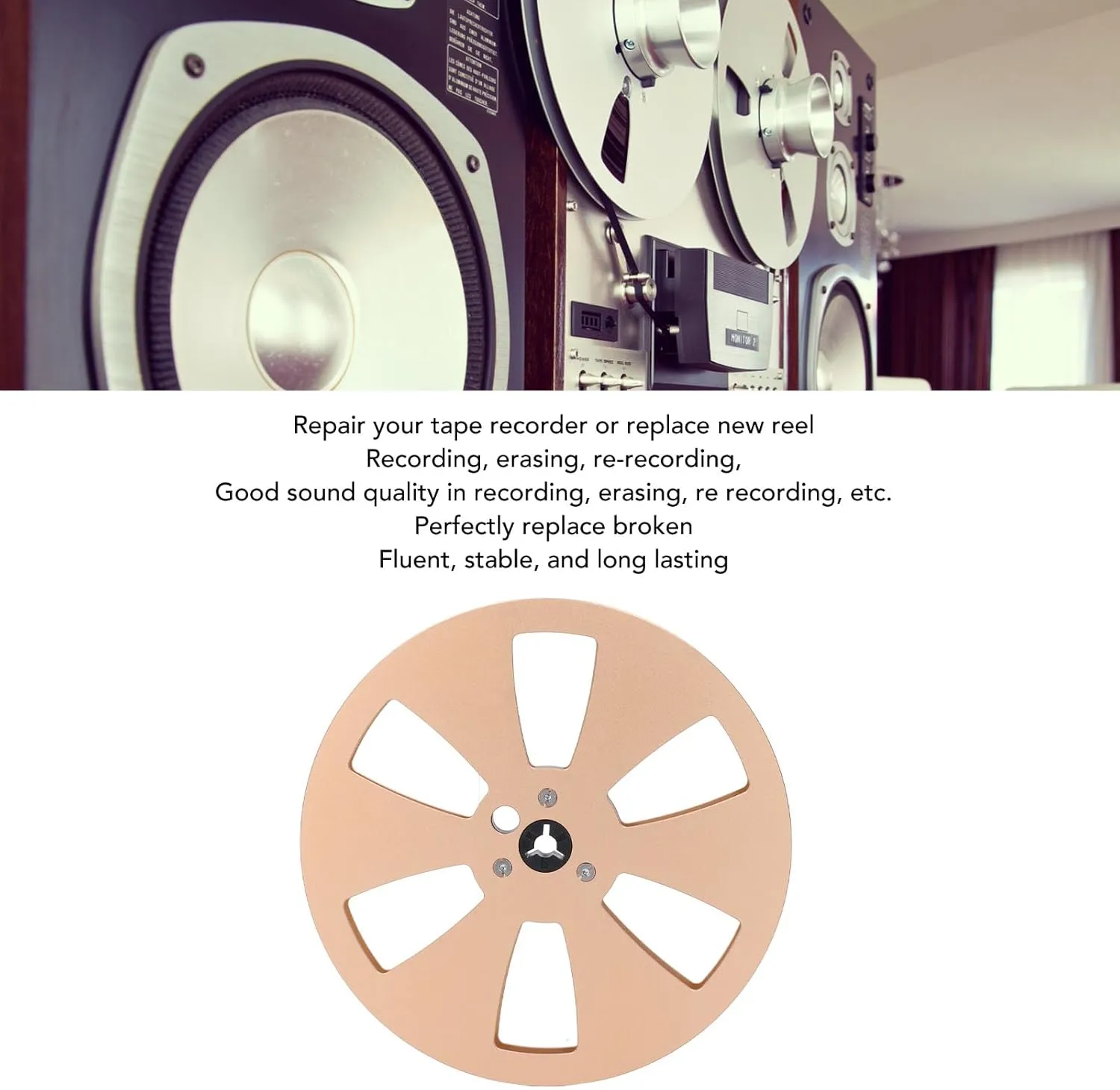 1/4 7 Inch Empty Tape Reel, 3 Holes Aluminum Alloy Open Reel Audio Tape Empty Reel, Tape Takeup Reel to Reel for TEAC for ReVox Studer (Gold)