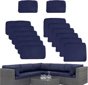 14 Pcs Outdoor Patio Furniture Cushion Covers Replacement, Waterproof Non-Slip Cushion Covers for Outdoor Furniture, 3 Sizes Patio Sofa Couch Slipcovers with Zippers, Covers Only (Navy Blue)