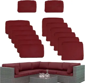14 Pcs Outdoor Patio Furniture Cushion Covers Replacement, Waterproof Non-Slip Cushion Covers for Outdoor Furniture, 3 Sizes Patio Sofa Couch Slipcovers with Zippers, Covers Only (Wine Red)
