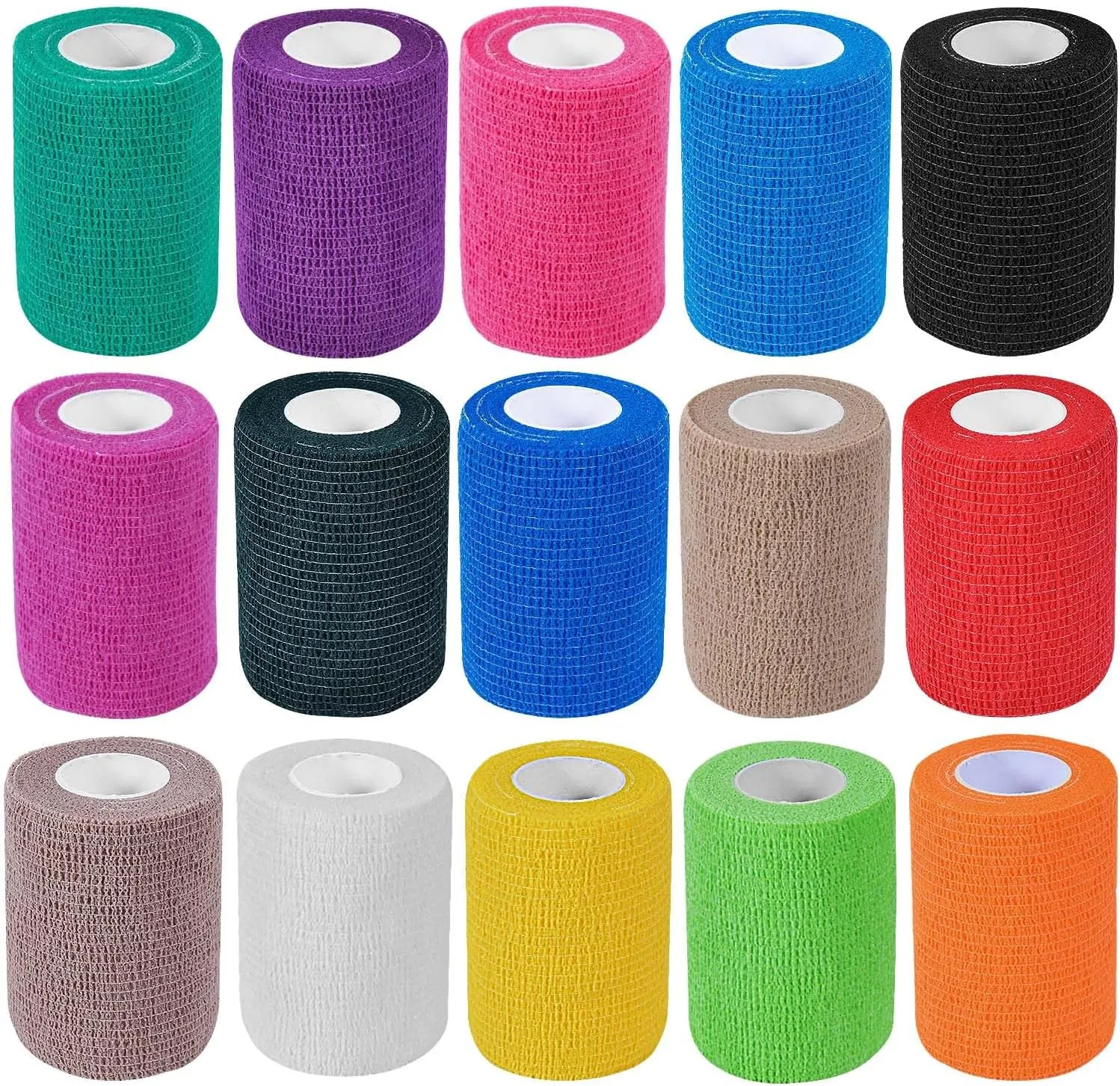 15 Pack 3 Inch x 5 Yards Colorful Self Adhesive Bandage Breathable Cohesive Bandage Wrap Rolls Elastic Self-Adherent Tape for Stretch Athletic, Sports, Wrist, Ankle