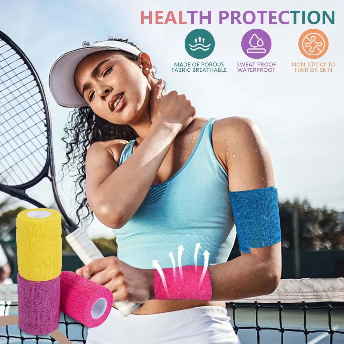15 Pack 3 Inch x 5 Yards Colorful Self Adhesive Bandage Breathable Cohesive Bandage Wrap Rolls Elastic Self-Adherent Tape for Stretch Athletic, Sports, Wrist, Ankle