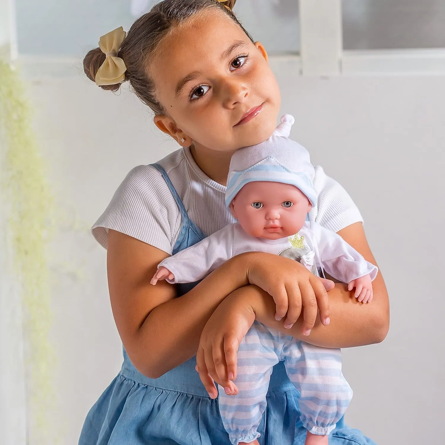 15" Realistic Soft Body Baby Doll with Open/Close Eyes | JC Toys - Berenguer Boutique | 10 Piece Gift Set with Bottle, Rattle, Pacifier & Accessories | Blue | Ages 2 