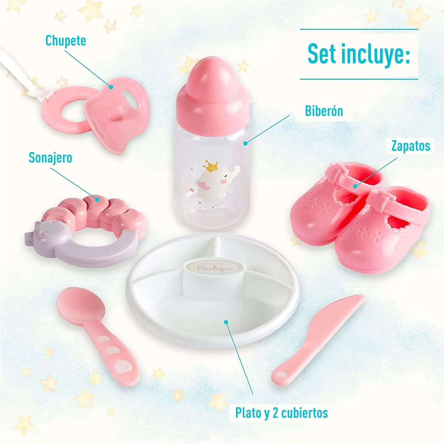 15" Realistic Soft Body Baby Doll with Open/Close Eyes | JC Toys - Berenguer Boutique | 10 Piece Gift Set with Bottle, Rattle, Pacifier & Accessories | Pink | Ages 2 