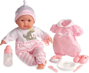 15" Realistic Soft Body Baby Doll with Open/Close Eyes | JC Toys - Berenguer Boutique | 10 Piece Gift Set with Bottle, Rattle, Pacifier & Accessories | Pink | Ages 2 