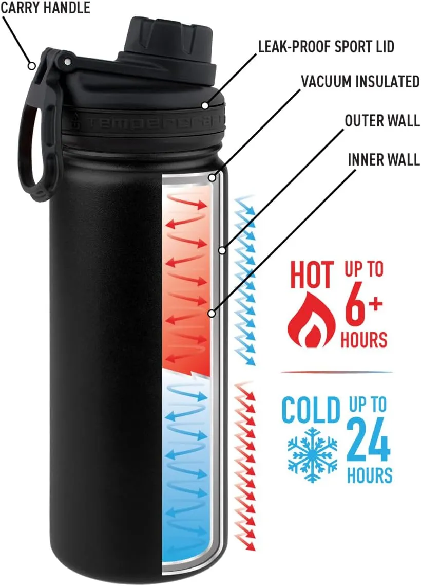18 oz Vacuum Insulated Sport Bottle | Custom Laser Engraved Options | Stainless Steel, Double-Walled, Wide Mouth