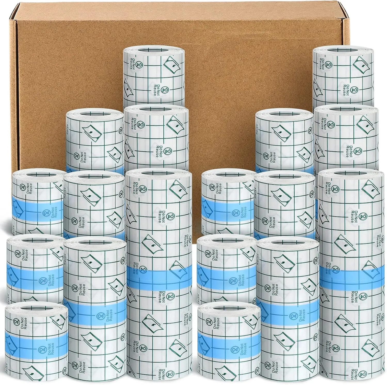 18 Rolls Waterproof Bandages Swimming Waterproof Film Dressing Roll Wounded Tape for Skin Adhesive Bandages for Shower, Tattoo, Swimming, 3 Sizes