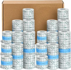 18 Rolls Waterproof Bandages Swimming Waterproof Film Dressing Roll Wounded Tape for Skin Adhesive Bandages for Shower, Tattoo, Swimming, 3 Sizes