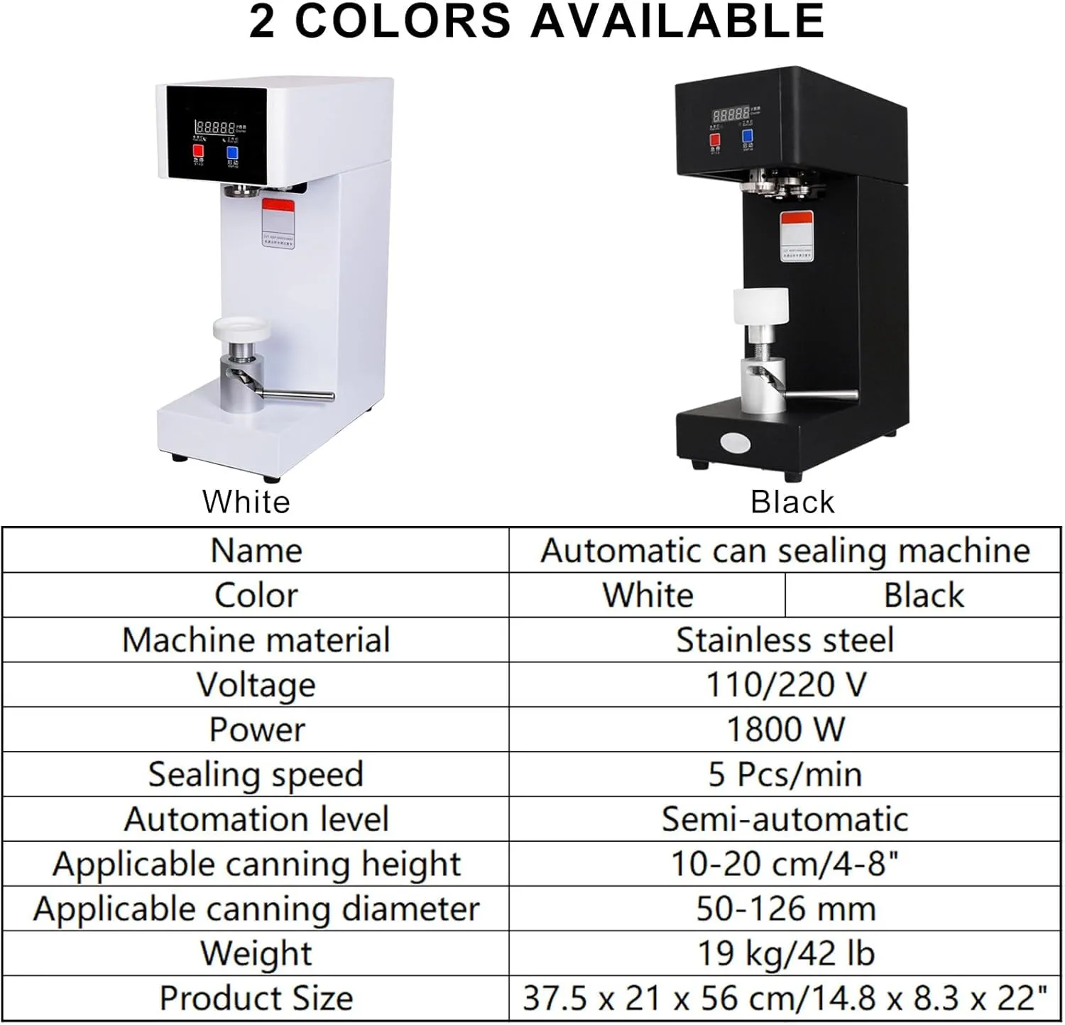 1800 W Electric Can Sealer 50-126 mm Caliber,for Home and Aluminum Caps,4 to 8" Adjusted Height Commercial Can Capping Machine (White 220V)