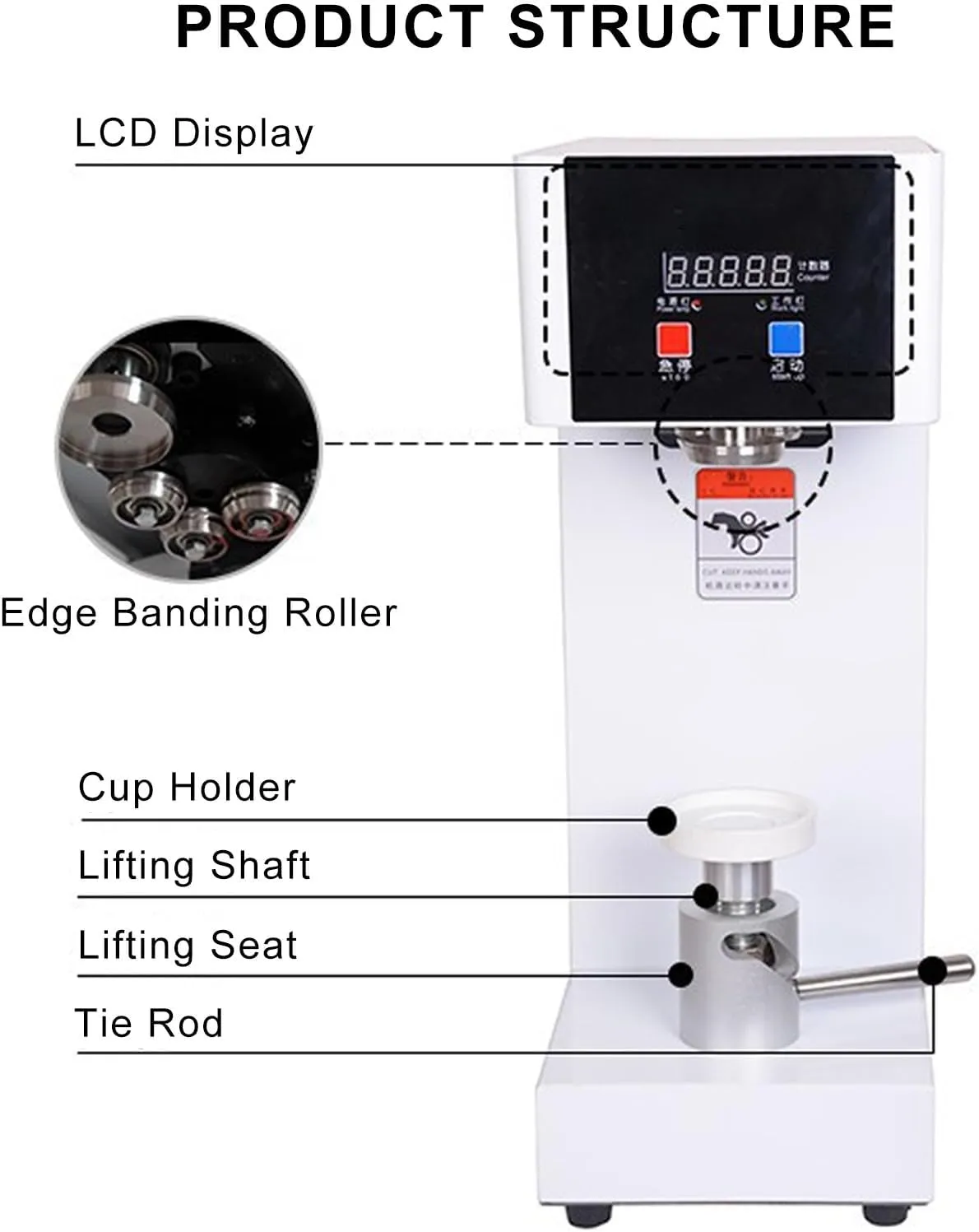 1800 W Electric Can Sealer 50-126 mm Caliber,for Home and Aluminum Caps,4 to 8" Adjusted Height Commercial Can Capping Machine (White 220V)