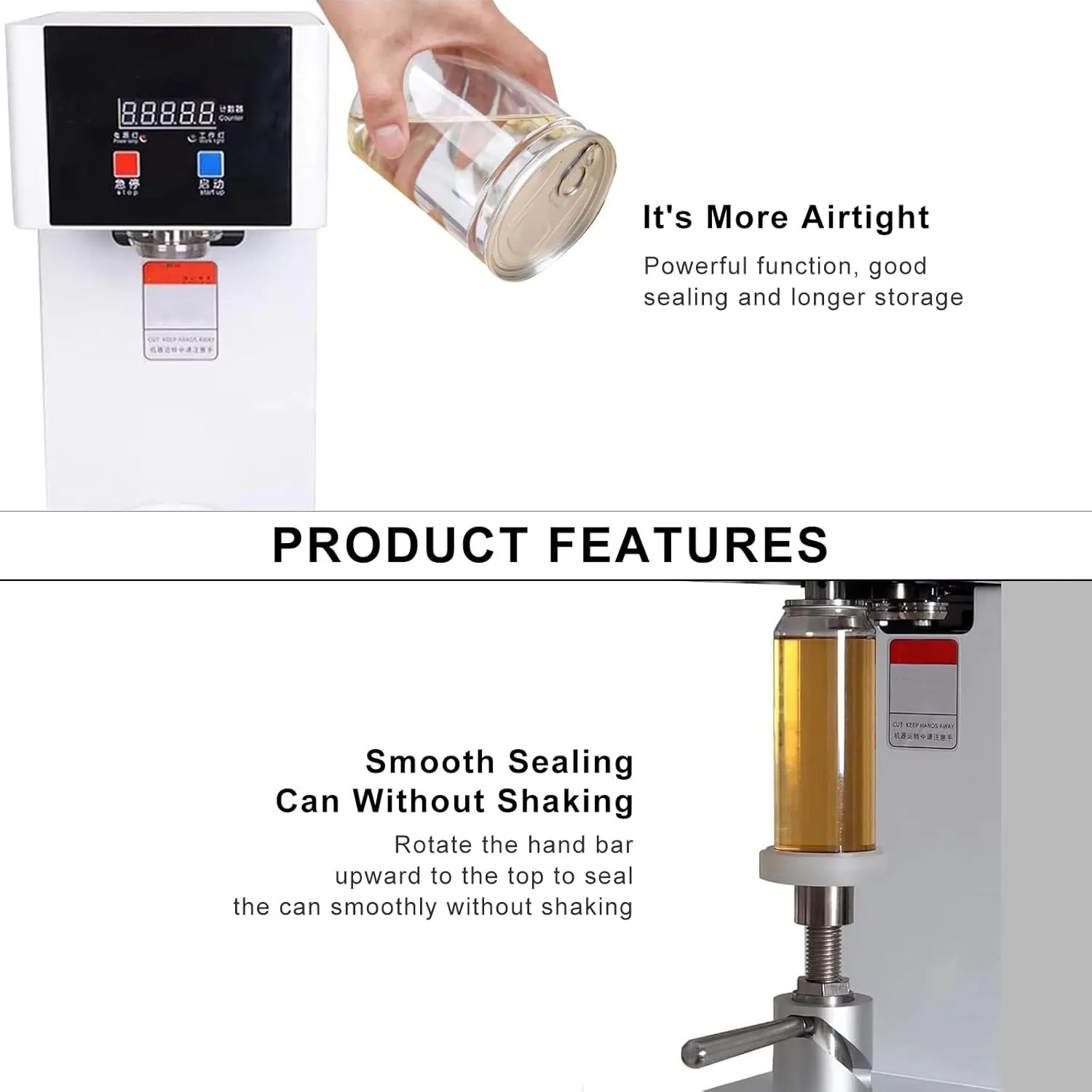 1800 W Electric Can Sealer 50-126 mm Caliber,for Home and Aluminum Caps,4 to 8" Adjusted Height Commercial Can Capping Machine (White 220V)