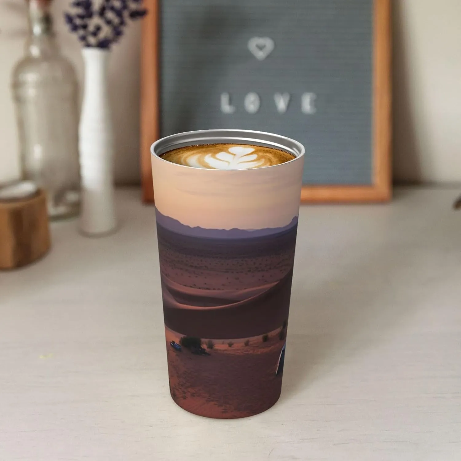 18oz Insulated Coffee Mug with Lid Desert Camping Stainless Steel Tea Tumbler Cup Reusable Double Wall Leak-Proof Coffee Cup Thermos Mug for Travel Office School Party Camping