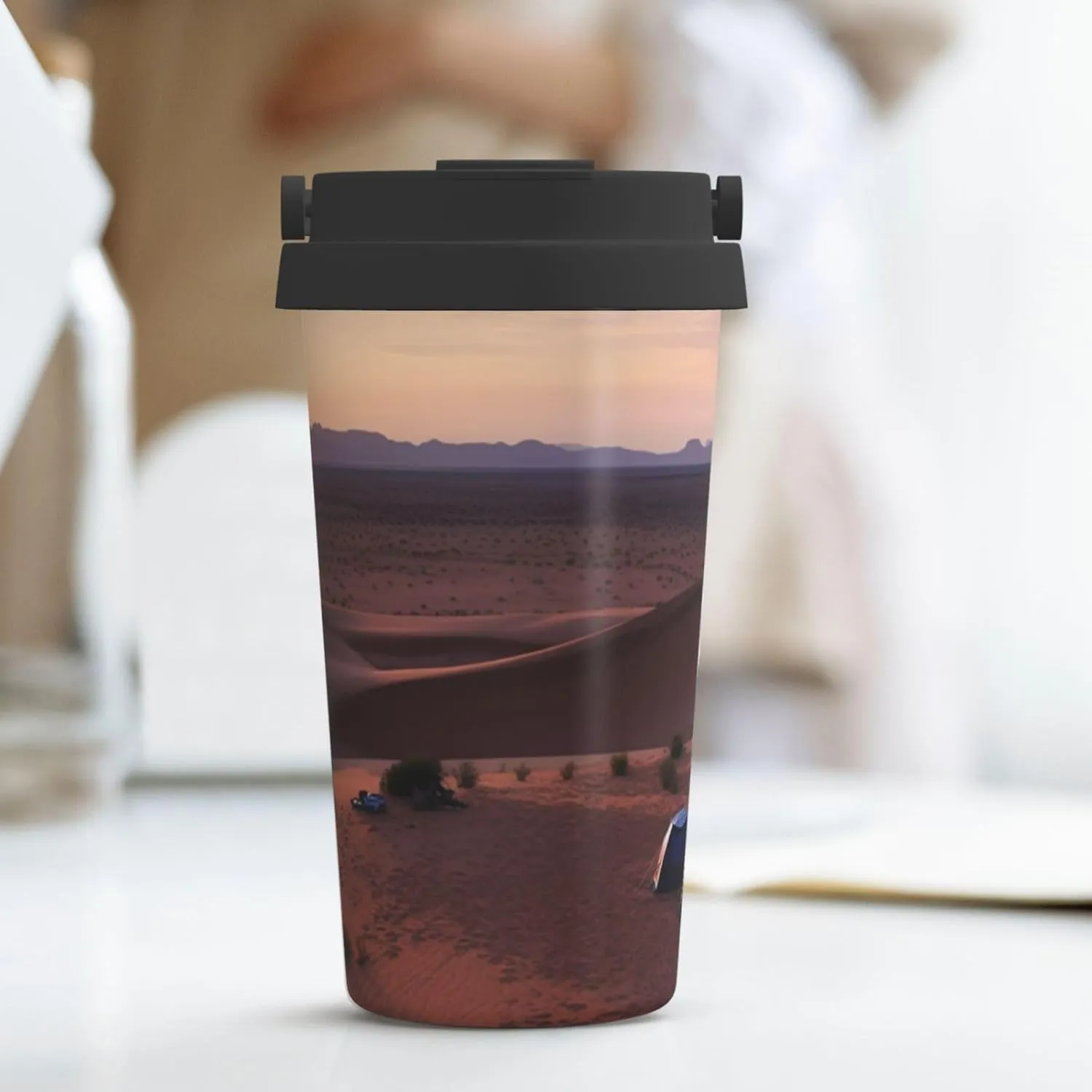 18oz Insulated Coffee Mug with Lid Desert Camping Stainless Steel Tea Tumbler Cup Reusable Double Wall Leak-Proof Coffee Cup Thermos Mug for Travel Office School Party Camping
