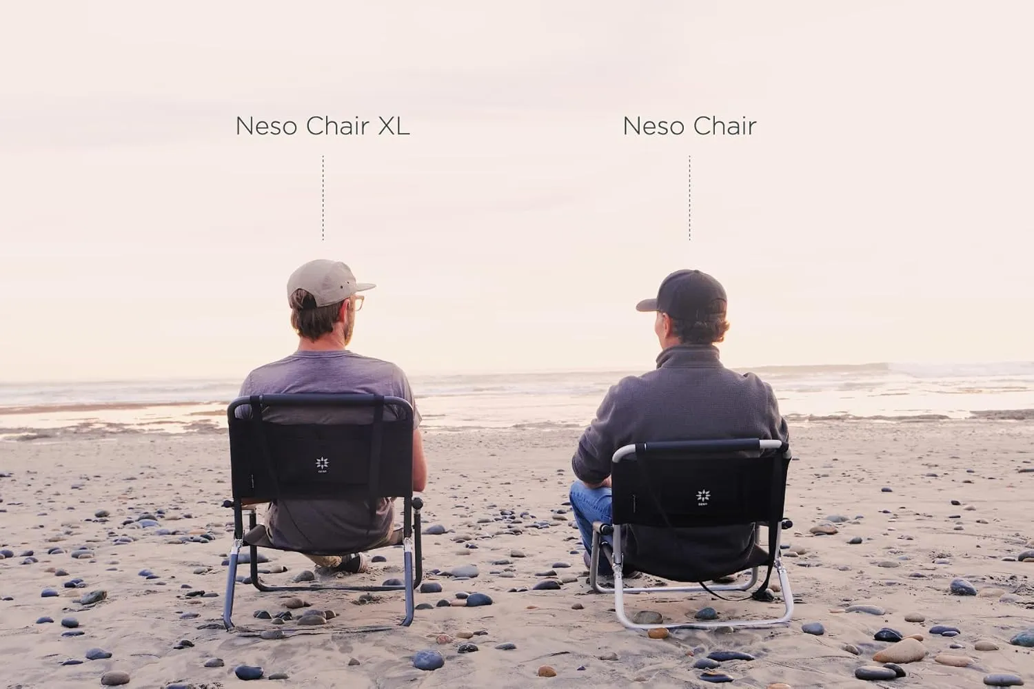 2 Pack of Neso XL Beach Chairs, Extra Large, Water Resistant with Shoulder Strap and Slip Pocket - Folds Thin (Black)