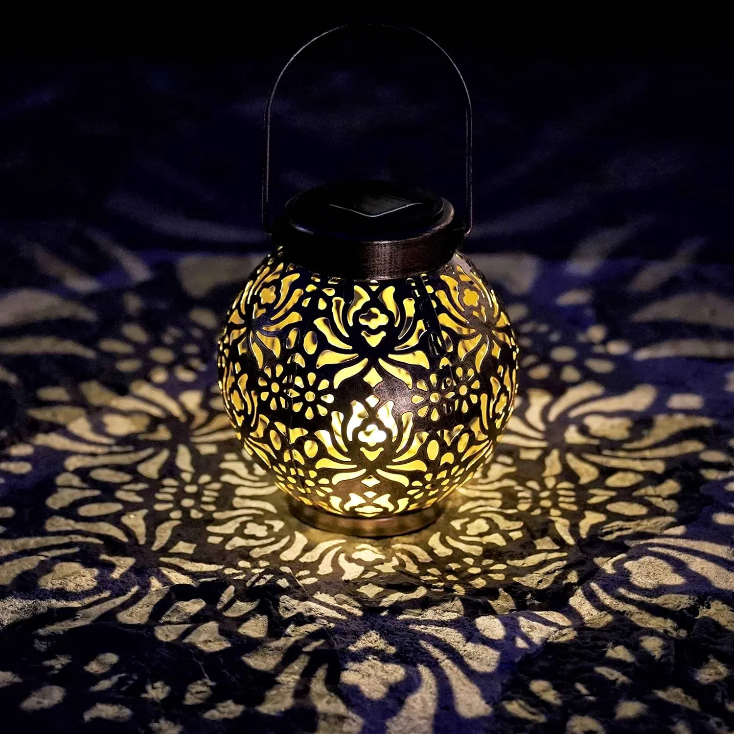 2 Pack Outdoor Solar Hanging Lantern Light LED Decorative Christmas Light for Garden Patio Courtyard Lawn and Tabletop with Hollowed-Out Design. Unique Gardening Gifts for Women.