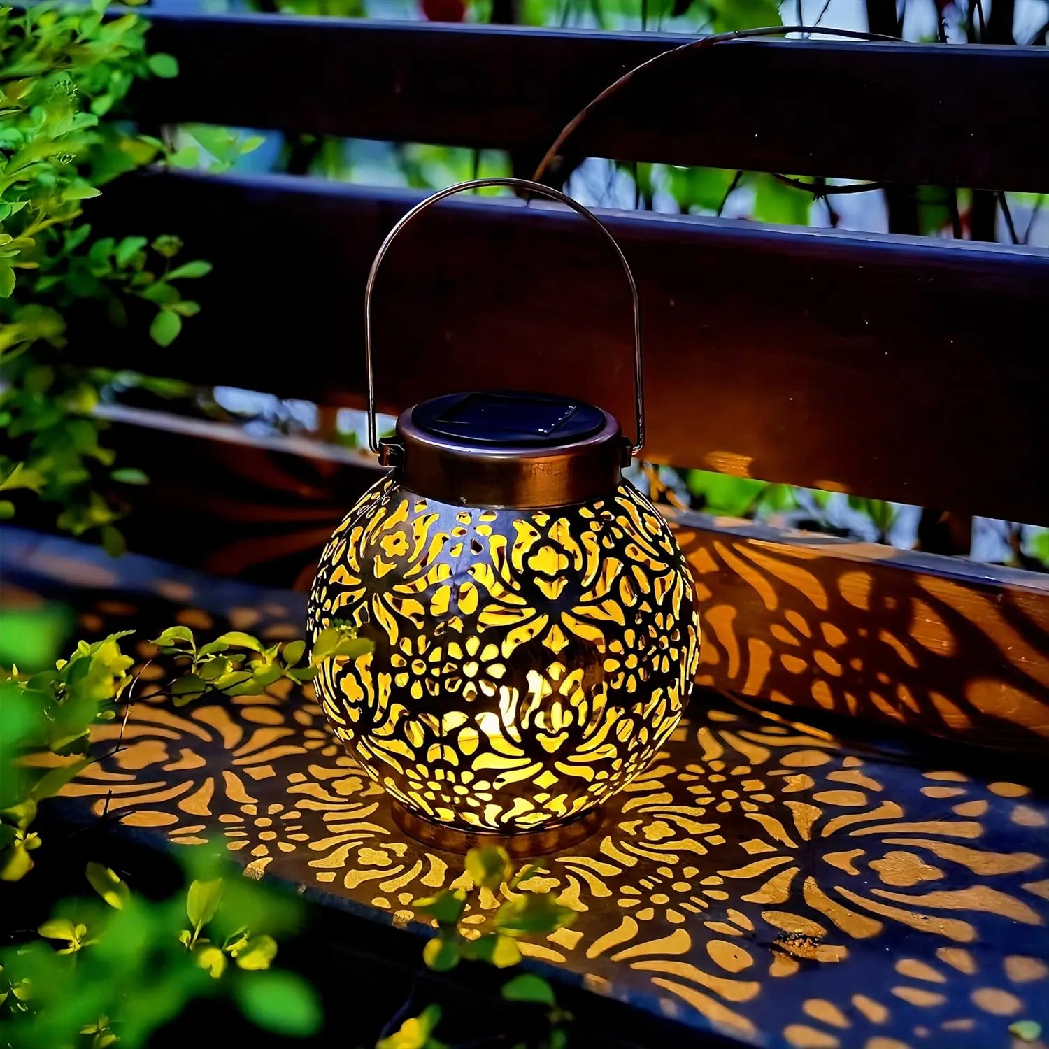2 Pack Outdoor Solar Hanging Lantern Light LED Decorative Christmas Light for Garden Patio Courtyard Lawn and Tabletop with Hollowed-Out Design. Unique Gardening Gifts for Women.