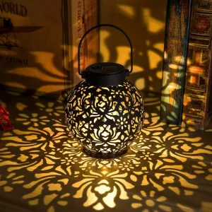 2 Pack Outdoor Solar Hanging Lantern Light LED Decorative Christmas Light for Garden Patio Courtyard Lawn and Tabletop with Hollowed-Out Design. Unique Gardening Gifts for Women.