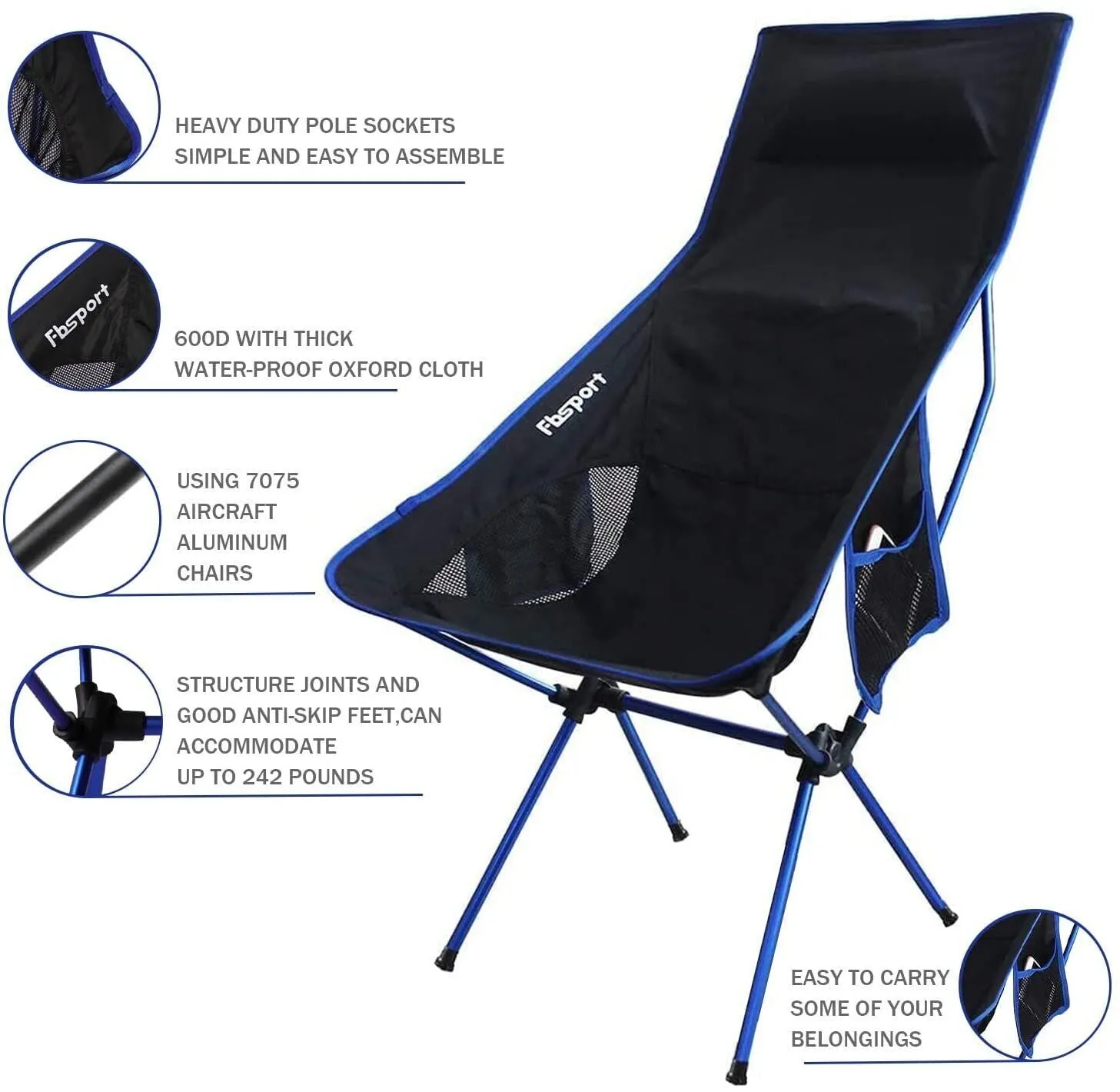 2 Pack Portable Camping Chairs Long Back Lightweight Backpacking Chair Compact