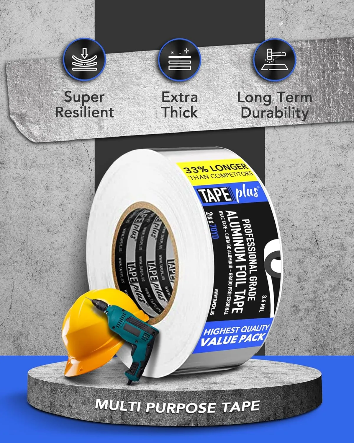 2 Pack Professional Grade Aluminum Foil Tape - 2 Inch by 210 Feet (70 Yards) - Perfect for HVAC, Sealing & Patching Hot & Cold Air Ducts, Metal Repair, and Much More
