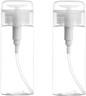 2 Pack Push Down Pump Dispenser, 100CC Push Top Empty Bottles Containers for Nail Polish Makeup Remover Water Facial Toner 100ML