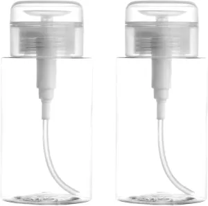 2 Pack Push Down Pump Dispenser, 200CC Push Top Empty Bottles Containers for Nail Polish Makeup Remover Water Facial Toner 200ML