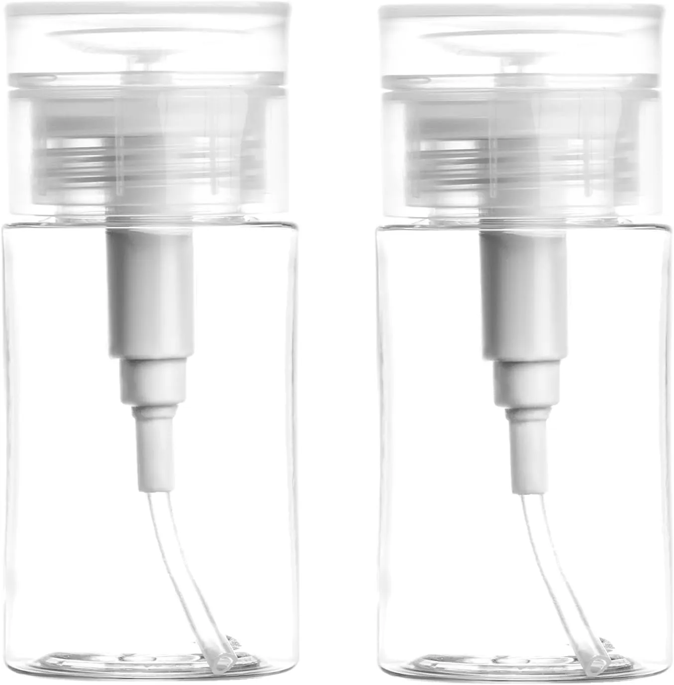 2 Pack Push Down Pump Dispenser, 80CC Push Top Empty Bottles Containers for Nail Polish Makeup Remover Water Facial Toner 80ML