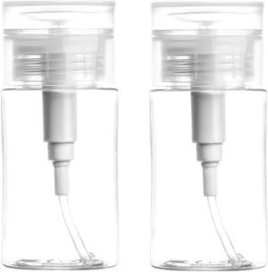 2 Pack Push Down Pump Dispenser, 80CC Push Top Empty Bottles Containers for Nail Polish Makeup Remover Water Facial Toner 80ML