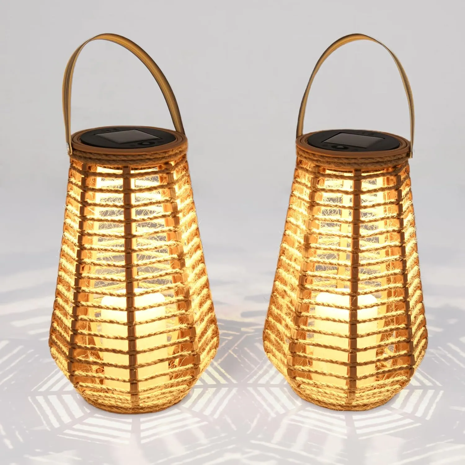2-Pack Solar Lanterns for Outdoor Use – Hemp Rope LED Garden Lights, Durable & Waterproof, Hanging Lantern Perfect for Table, Patio and Pathway Lighting（9.8 inch